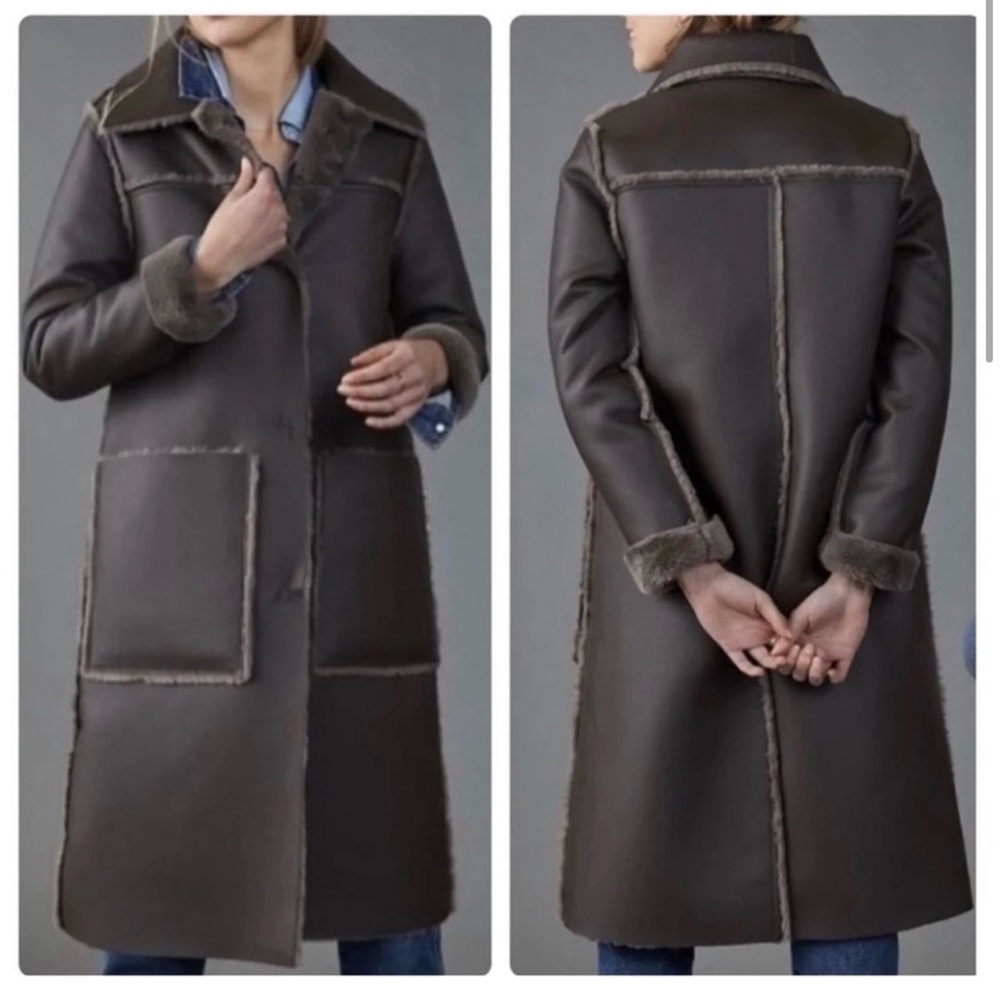 Anthropologie Brown Trench Coat with Tailored Fit and High Collar - Picture 2 of 11